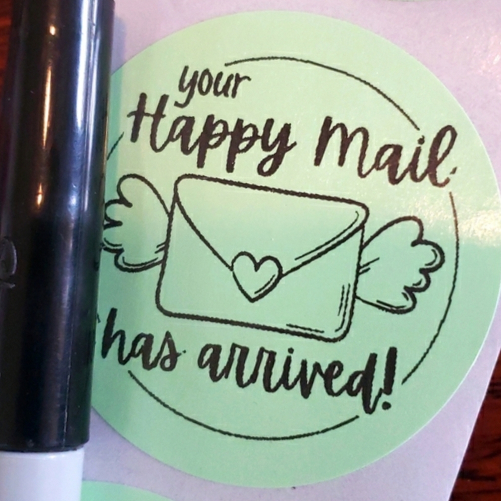 3/$15 50pc 2” Happy Mail Has Arrived Stickers Mint Green Packaging Labels - Picture 2 of 5